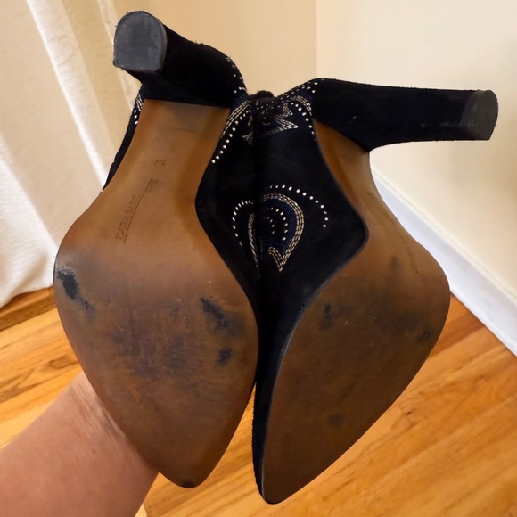 Zara Black Suede Rhinestone High Heel Boots - Picture 7 of 12